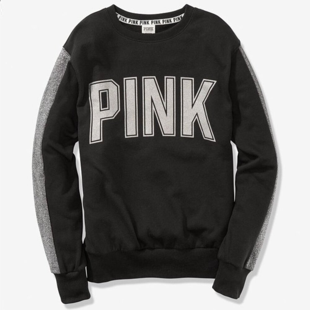 Victoria's Secret PINK | Black & Silver Glitter Pullover Sweater | Size Small